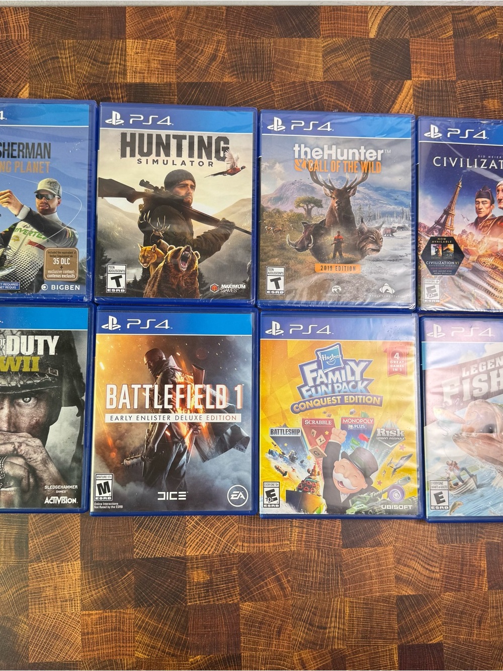 PS4 Sim & Strategy Game Lot - 8 Games (4 BRAND NEW SEALED) Fishing, Hunting, Civ